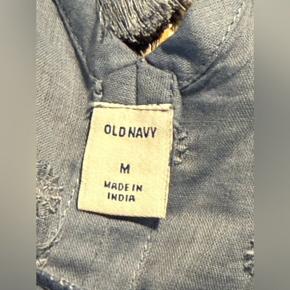 Old Navy Tiered Embroidered Tie-Back Top women’s M blouse Baby Blue boho peasant - Picture 6 of 7